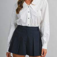 Linen Blend Collar Button Down Long Sleeve Blouse
