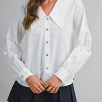 Linen Blend Collar Button Down Long Sleeve Blouse