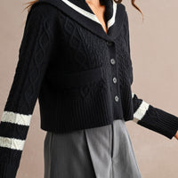 Sailor Collar Cable Knit Cropped Cardigan
