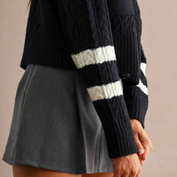 Sailor Collar Cable Knit Cropped Cardigan