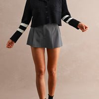 Sailor Collar Cable Knit Cropped Cardigan