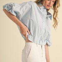 Eyelet Puff Sleeve Button Down Shirt