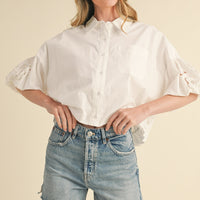 Eyelet Puff Sleeve Button Down Shirt
