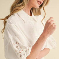 Eyelet Puff Sleeve Button Down Shirt