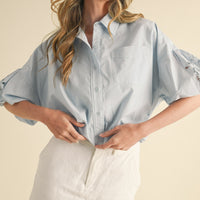 Eyelet Puff Sleeve Button Down Shirt