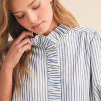 Striped Ruffle Front Puff Sleeve Top