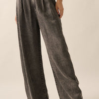 Pleated Wide Leg Light Denim Pants