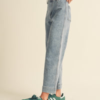 Washed Denim Crop Pants