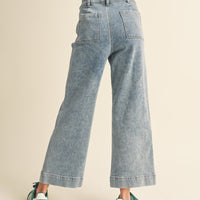 Washed Denim Crop Pants