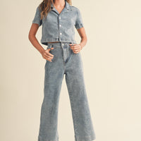 Washed Denim Crop Pants