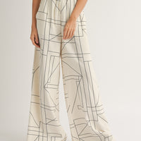 Grid Pattern Wide Leg Pants