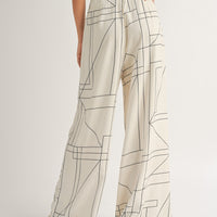 Grid Pattern Wide Leg Pants