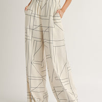 Grid Pattern Wide Leg Pants
