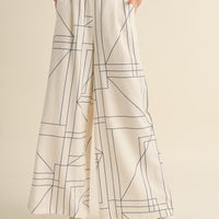 Grid Pattern Wide Leg Pants