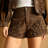 Floral Crochet Embellished Cotton Shorts