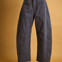 High-Rise Pinstripe Barrel Leg Cotton Pants