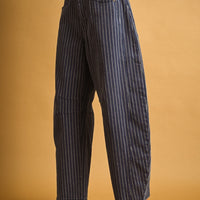 High-Rise Pinstripe Barrel Leg Cotton Pants