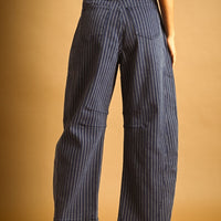 High-Rise Pinstripe Barrel Leg Cotton Pants