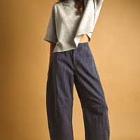 High-Rise Pinstripe Barrel Leg Cotton Pants