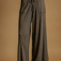 Ribbed Knit Wide Leg Drawstring Lounge Pants