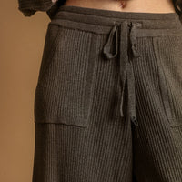 Ribbed Knit Wide Leg Drawstring Lounge Pants