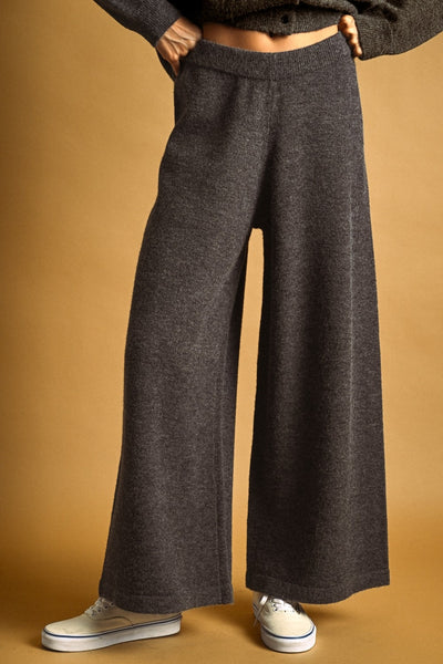 Charcoal High Waist Wide Leg Knit Pants
