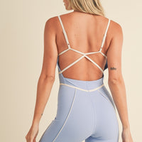 Trim Detail Active Romper in Blue