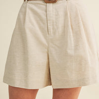 Linen High Waisted Shorts with Woven Belt