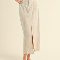 Linen Front Slit Maxi Skirt