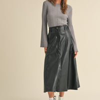 Front Slit A line Maxi Pleather Skirt