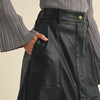 Front Slit A line Maxi Pleather Skirt