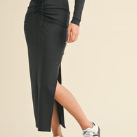 Ruched Side Slit Maxi Skirt