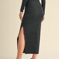 Ruched Side Slit Maxi Skirt
