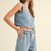 Washed Denim Crop Vest
