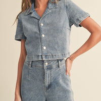 Washed Denim Collard Shirt