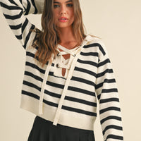 Stripe Lace up Sailor Collar Sweater
