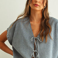 Tie Front Denim Top