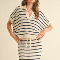 Striped Knit Collared Pullover