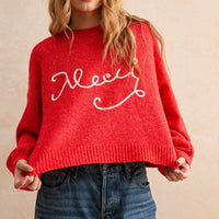 Merci Handwritten Cropped Knit Sweater