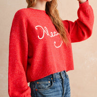 Merci Handwritten Cropped Knit Sweater