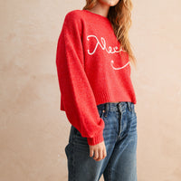 Merci Handwritten Cropped Knit Sweater