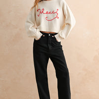 Merci Handwritten Cropped Knit Sweater