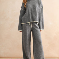 Brushed Knit Contrast Trim Sweater