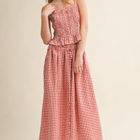 Gingham Smocked Button-Front Crop Tank Top