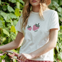 Sweet Gingham Strawberry Embroidered Baby Tee