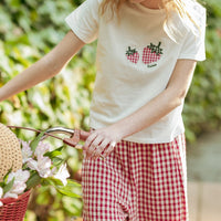 Sweet Gingham Strawberry Embroidered Baby Tee