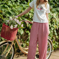 Sweet Gingham Strawberry Embroidered Baby Tee