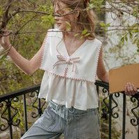 Vintage Bow Sailor Collar Sleeveless Top