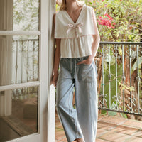 Vintage Bow Sailor Collar Sleeveless Top