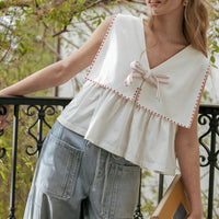 Vintage Bow Sailor Collar Sleeveless Top
